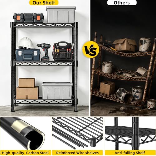 Lab Cosi 3 Tier Narrow Shelf 18.5" W Black Wire Rack, Adjustable Metal Storage Organizer for Bathroom Kitchen Entryway, Freestanding Shelf Unit - size: 18.5"W x 35"H x 12"D