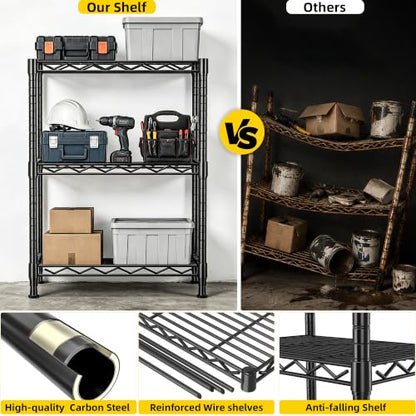 Lab Cosi 3 Tier Narrow Shelf 18.5" W Black Wire Rack, Adjustable Metal Storage Organizer for Bathroom Kitchen Entryway, Freestanding Shelf Unit - size: 18.5"W x 35"H x 12"D