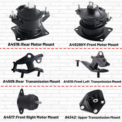Engine Motor and Transmission Mount Kit Set of 6 for 2003-2007 Accord 2.4L - size: 03-07 Accord 2.4L