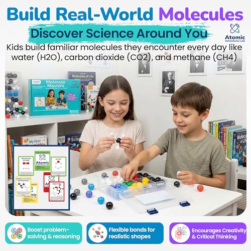 Educational Molecule Model Kit for Kids - Organic Chemistry Molecular Model Kit with Guide & STEM Learning Activity Cards for Teens & Adults to Build 3D Molecules, Atoms, Bonds