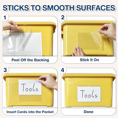 H4D 24 Pack labels for Storage Bins, 4" x 6" Plastic Clear Adhesive Pockets - size: 4" x 6", style: 24 Pack