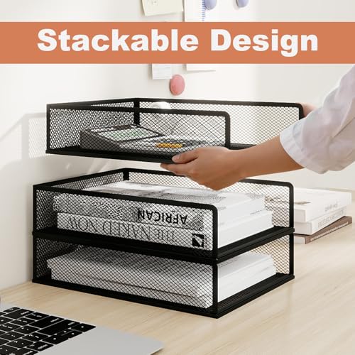Natwind 3-Tier Stackable Metal Mesh Letter Paper Tray Organizer,Black - color: Black, size: 3 tier