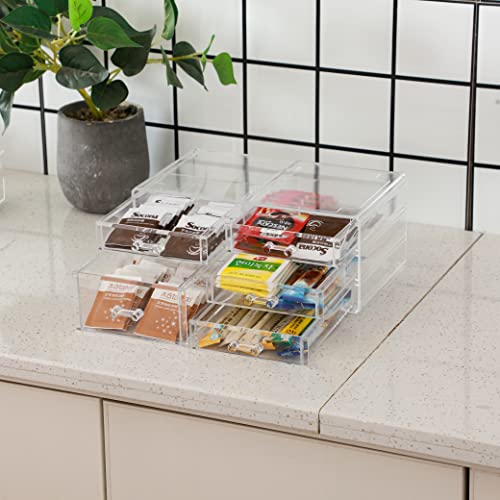 Cq acrylic 1 Pack Clear Desk Organizer With Drawers,Stackable 5 Drawers Skincare Organizer,Cute Skin Care Organizers for Vanity Hair Clip,Jewelry,Beauty Product Desk and Makeup Organizers Countertop - size: 4 Small,1 Medium Drawer