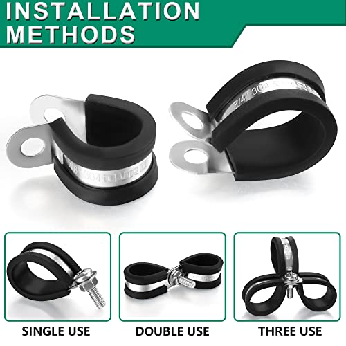 OURU 1/4 Inch Cable Clamps, Rubber Coated Insulated Clamps, 100pcs, 6mm - size: 100 PCS - 1/4 Inch