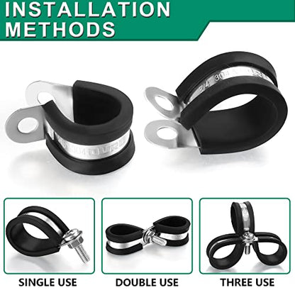 OURU 3/4 Inch Cable Clamps, Rubber Coated Insulated Clamps, 100pcs, 19mm - size: 100 PCS - 3/4 Inch