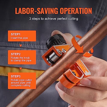 VEVOR Mini Copper Tubing Cutter, Mini Tubing Cutter for 1/8 to 1-1/8 Inch Copper Tubing, Heavy Duty Portable Tube Cutter with High-Speed SKD Blade for Aluminum, Plastic, Galvanized Pipes - size: 1/8"-1-1/8" O.D.