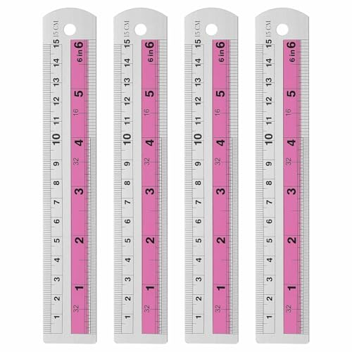 HARFINGTON 4pcs Metal Straight Ruler 15cm Metric SAE Aluminum Alloy Measuring Rulers Scale Tools with Hole for Measure Study Reading Classroom Office, Pink - color: Pink, size: 15cm