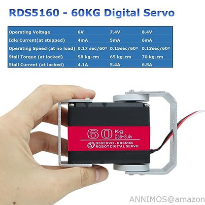 60KG Robot Servo Motor High Torque Stainless Steel Gear Digital Steering Large Servos with Mount Brackets - size: 60kg