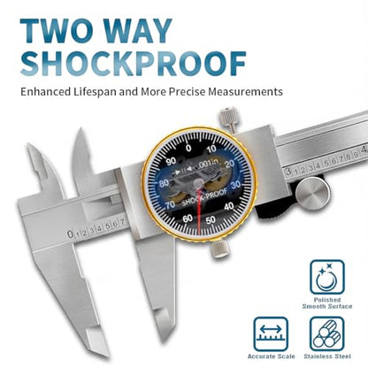 Dial Caliper 0-6" Precision 0.001" Accuracy with Protective Case