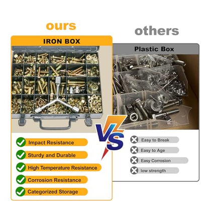 FMhotu 752Pcs Nuts and Bolts Assortment Kit, 15 Sizes Includes 1/4-20 5/16-18 3/8-16, SAE Grade 5 Alloy Steel Hex Cap Screws Nuts Washers with Wrenches Assortment Kit THLSTZ536pcs - size: 752pcs 1/4-20 5/16-18 3/8-16