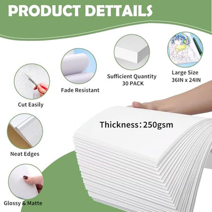 24x36 inches Poster Paper Set of 30, White Large Poster Board, Blank Display Boards, Heavyweight Poster Paper Bulk for School, Office & Craft Projects - color: White