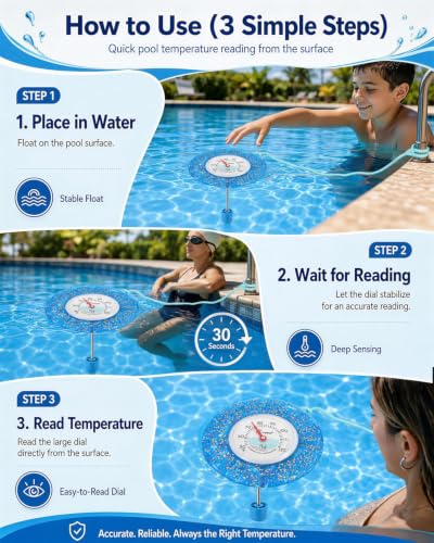 Glow Dial Floating Pool Thermometer Easy Read - Glitter Water Temp Gauge - color: Pool Thermometer - Colorful