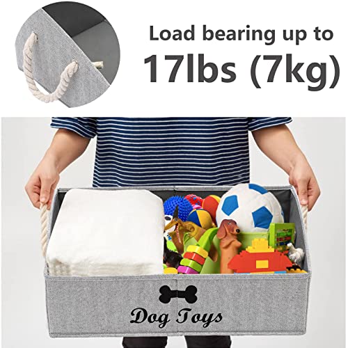 Geyecete Large Dog Toys Storage Bins-Foldable Fabric Trapezoid Organizer Boxes with Weave Rope Handle,Collapsible Basket for Shelves,Dog Apparel(Striped Gray-Dog) - color: Striped Gray