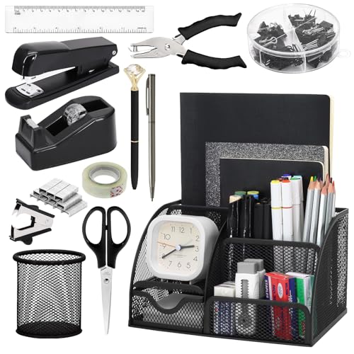 13-in-1 Office Desk Organizer Set for Back to School Supplies Accessories - color: Black