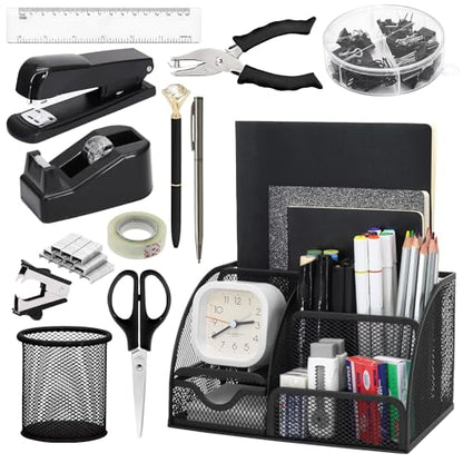 13-in-1 Office Desk Organizer Set for Back to School Supplies Accessories - color: Black