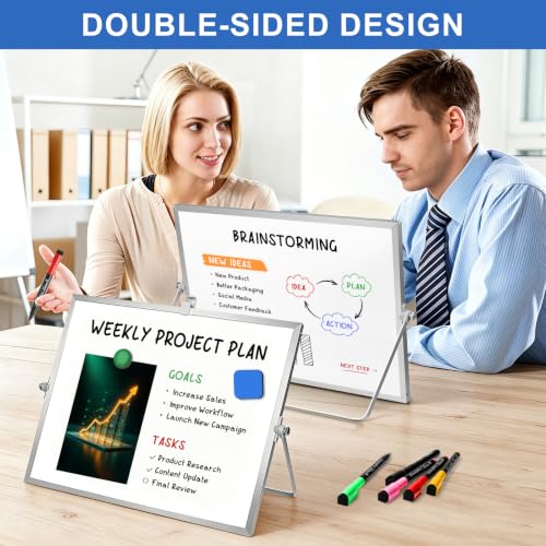 Dry Erase White Board with Stand, 16"x12" Double-Sided Magnetic Whiteboard - color: Silver