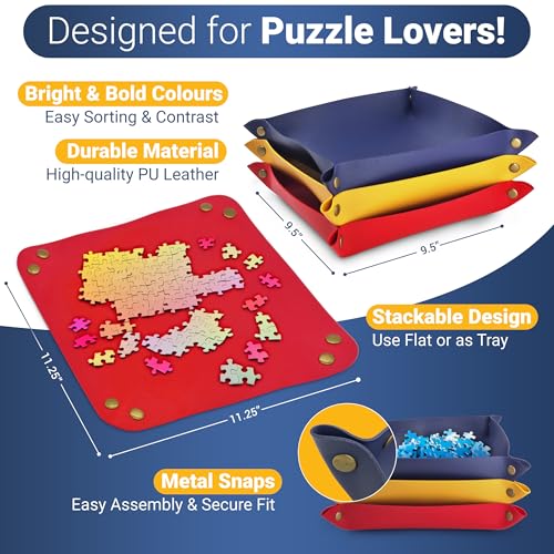 Puzzle Sorting Trays - 3X Large Puzzle Organizer for Sorting 1000 Pieces up to 3000 Pieces, Stackable Jigsaw Accessories for Adults in Red, Yellow and Blue - size: 3pk - Large 9.5" - RYB