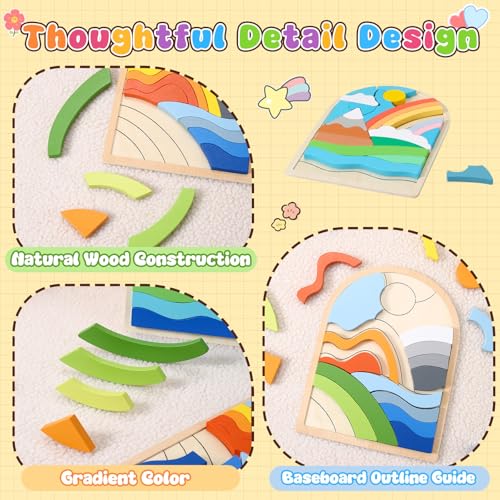 Montessori Wooden Shape Puzzles (3Pack Colorful) - Over 3 Years Old - color: 3 Pack Colorful
