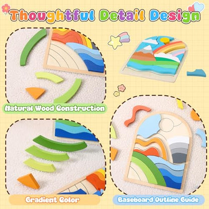 Montessori Wooden Shape Puzzles (3Pack Colorful) - Over 3 Years Old - color: 3 Pack Colorful