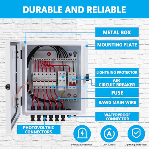 6 String Metal Solar Combiner Box, PV Combiner Box with 20A Rated Current Fuse, Surge Protective Device & 63A Air Circuit Breaker (6 String)
