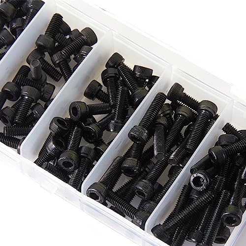 M4 x 8mm 10mm 12mm 16mm 20mm Hex Socket Head Cap Screws Bolts, 12.9 Grade Alloy Steel, Black Oxide Finish, Metric Allen Drive, Fully Threaded, Assortment Kit 100Pcs - size: Socket M4x8-20 mm