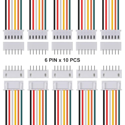 ACEIRMC 10Pairs JST-XH Connector Kit, XH 2.54mm 6 Pin Header Male and Female Connectors Plug Adapter with Flat Wire Cable 200mm 26AWG Compatible with JST XH (6P) - color: 6P