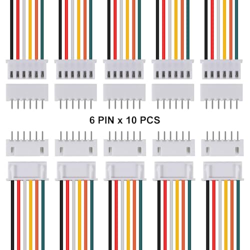 ACEIRMC 10Pairs JST-XH Connector Kit, XH 2.54mm 6 Pin Header Male and Female Connectors Plug Adapter with Flat Wire Cable 200mm 26AWG Compatible with JST XH (6P) - color: 6P