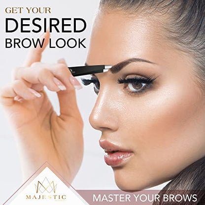 Majestic Bombay Precision Tweezers Set, Fine Point, Slant, Women and Men - color: Black