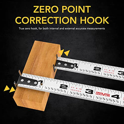 LEXIVON [2-Pack] 25Ft/7.5m DuaLock Tape Measure | 1-Inch Wide Blade with Nylon Coating, Matt Finish White & Yellow Dual Sided Rule Print | Ft/Inch/Fractions/Metric (LX-202) - size: 25 ft 2-Pack