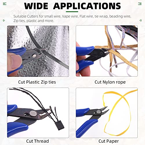 Keadic 6Pcs 5" Wire Cutters with Internal Spring and Soft Rubber Handle, Mini Flush Cutters, Micro Cutting Pliers Wire Nippers, Small Side Cutters for Hobby Modeling Jewelry Electronic Crafts (Blue)