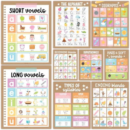 Phonics Posters for Classroom Must Haves - Syllable Vowels Classrom Decor - color: Kraft Pastel