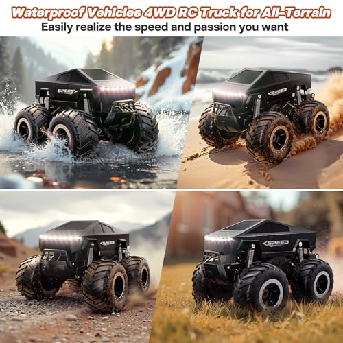 Remote Control Car Monster Truck Toy Off-Road Truck - 4WD Waterproof RC Cars for All Terrain, 1:16 Scale Hobby Monster Truck Toys 2.4GHz Pick-up Vehicles Kids Gifts for Boys Age 6 7 8 9 10-12+,Black - color: Black