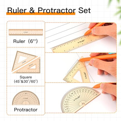 YPLUS Geometry Set, Protractor and Compass Set for Students, 12Pcs - size: 1 Count (Pack of 12)