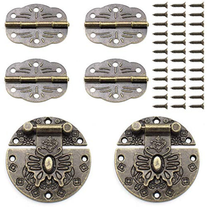 SDTC Tech Antique Butterfly Pattern Round Hasp Latch and Oval Hinges Kit - color: With padlock hole