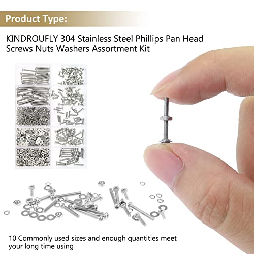 562 Pieces M2.5 x 4/6 /8/10 /12/16 /20mm Phillips Pan Head Machine Screws Nuts Washers Assortment Kit, 304 Stainless Steel, Fully Machine Thread - size: M2.5