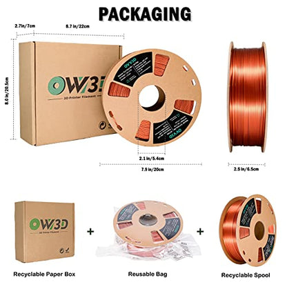 OVV3D Silk PLA Filament 1.75mm 3D Printer Filaments, Upgrade Silk Coffee Gold Filament for Most FDM 3D Printer, Metal 3D Printing Filament, 3D Filament 1.75 +/- 0.02mm, 2.2lbs / 1kg - color: Silk Metal Copper