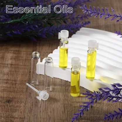 100PCS Empty Perfume Sample Bottles, Transparent Clear 1ml 1/4 Dram Empty Glass Sample Vials, Mini Glass Refillable Samples Vial Containers with Clear Cap for Aromatherapy, Essential Oil, Fragrance