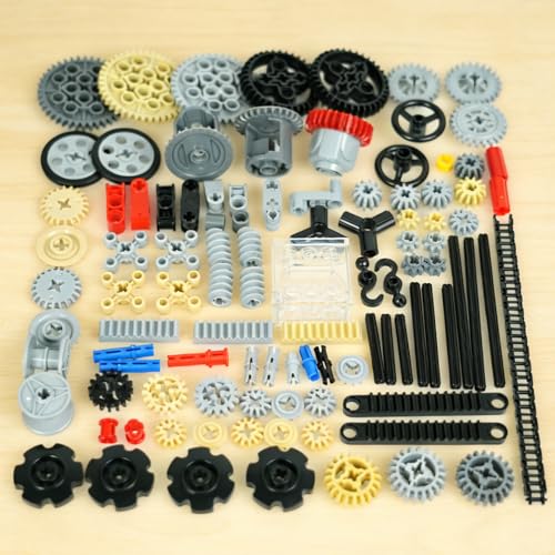 Technical-Pieces-Parts Set, Gears Wheels-and-Axle Pin Connector Pin Rack Steering Wheel Differential, MOC Building Blocks Compatible with Major Brands. - color: 136pcs
