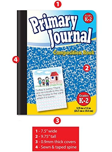 Better Office Products Primary Journal, Hardcover, Primary Composition Book Notebook - Grades K-2, 100 Sheet, One Subject, 9.75" x 7.5", Blue Cover-6 Pack - style: 6 pack