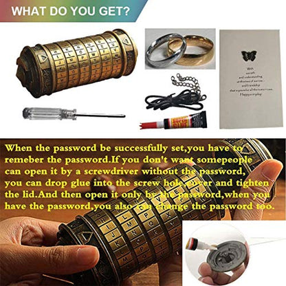 Cryptex Da Vinci Code Mini Cryptex Lock Puzzle Boxes with Hidden Compartments Anniversary Valentine's Day Romantic Birthday Gifts for Her Gifts for Girlfriend Box for Men - color: Brass