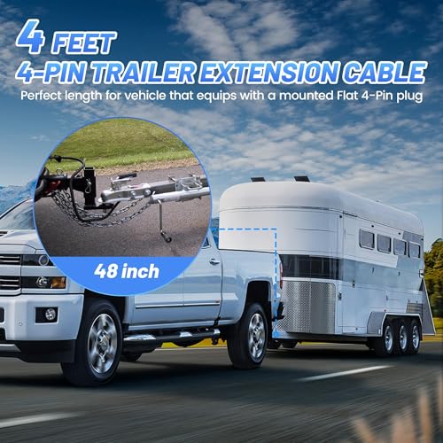 4 Pin Flat Trailer Extension Cable 48” 4FT, 18AWG 4 Way Trailer Wiring Conenctor Harness Vehicle-Side Trailer-Side 4 Prong Trailer Light Plug Trailer Hitch Wire Heavy Duty Copper Jacket Cable - size: 4ft (48 inch)