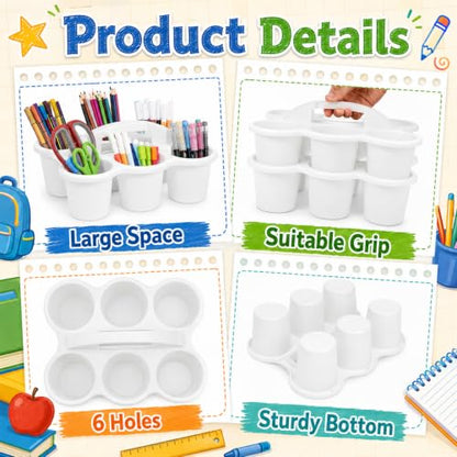 6 Pack Classroom Caddy With Handle for School Supplies, white - color: white