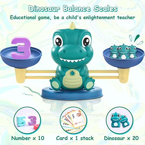 Kaodezhu Dinosaur Math Balance Toys, Montessori Toys for 3 Years Old Kids - color: Basic Green