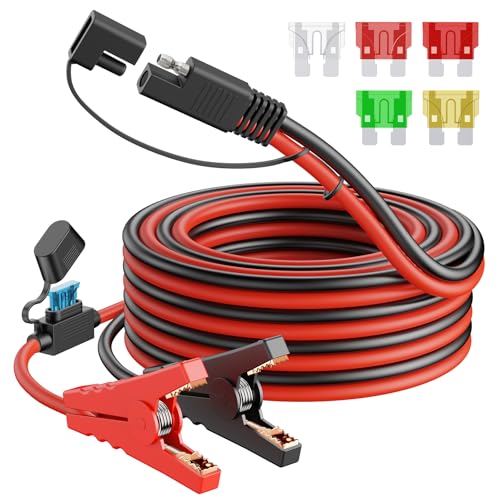 CASMAN 10FT SAE to Battery Alligator Clips Cable,12V SAE 2Pin Quick Disconnect Crocodile Cable with 15A Fuse for Solar Power, BatteryMotorcycleCarRVTruckWater Resistant (10AWG 10FT) - size: 10AWG 10FT