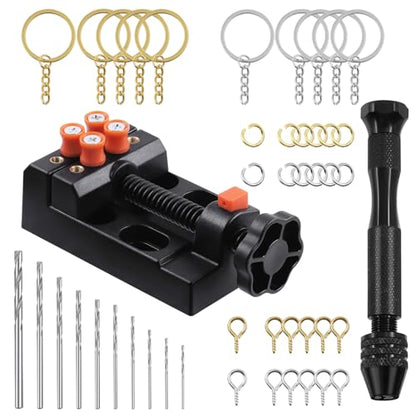 Swpeet 222Pcs Universal Mini Drill Press Vise Clamp and Aluminum Alloy Pin Vise Hand Drill with 0.8-3mm Steel Drill Bits and Keychain Making Supplies Assortment Kit, Resin Tools for Jewelry Crafts - style: NO.4