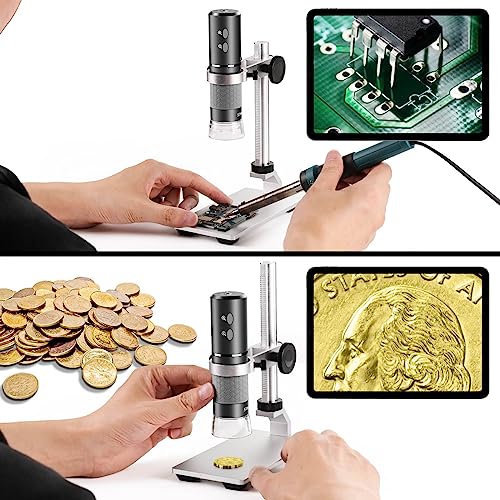 4K Microscope with Professional Stand + Case for iPhone Android PC, 50-1000X Digital USB Microscope Endoscope HD Camera for All Cellphones iPad Android Tablet Windows Mac Chrome Linux - color: Grey/Black