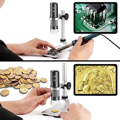 4K Microscope with Professional Stand + Case for iPhone Android PC, 50-1000X Digital USB Microscope Endoscope HD Camera for All Cellphones iPad Android Tablet Windows Mac Chrome Linux - color: Grey/Black