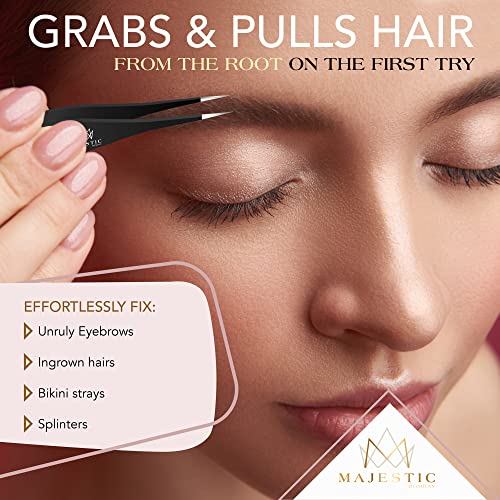 Majestic Bombay Fine Point Tweezers, Eyebrows, Facial Hair, Women and Men - color: Black