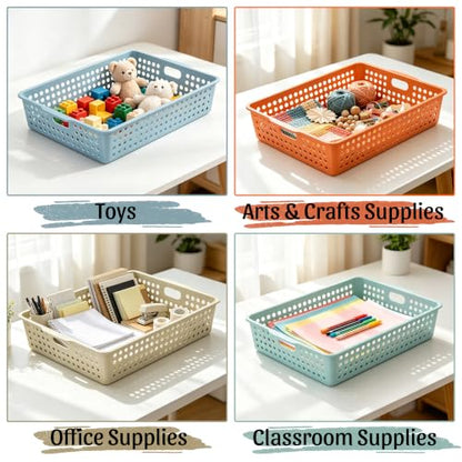 6 Pack Turn in Trays Classroom with 6Pcs Small Baskets, Plastic Classroom Storage Bins Paper Trays for Classroom,Teachers, Students(13.6”×10.6”×3.1”) - color: Boho