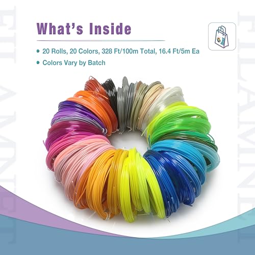 3D Pen PLA Print Filament Refills 1.75mm 20 Color 328 Ft 16.4 Ft Ea
